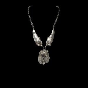 Vintage H Sterling Silver Floral Leaf Wing Statement Necklace 13 Inch*